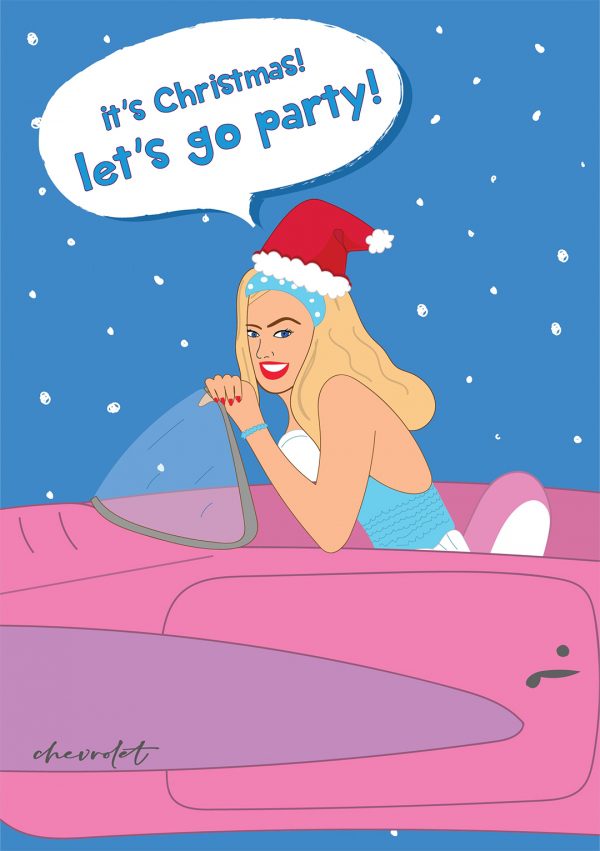 Let's Go Party Barbie Christmas Card