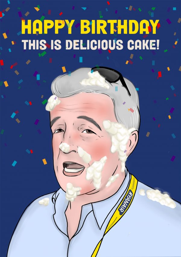 micheal o'leary ryanair boss cream pies in Brussels birthday card