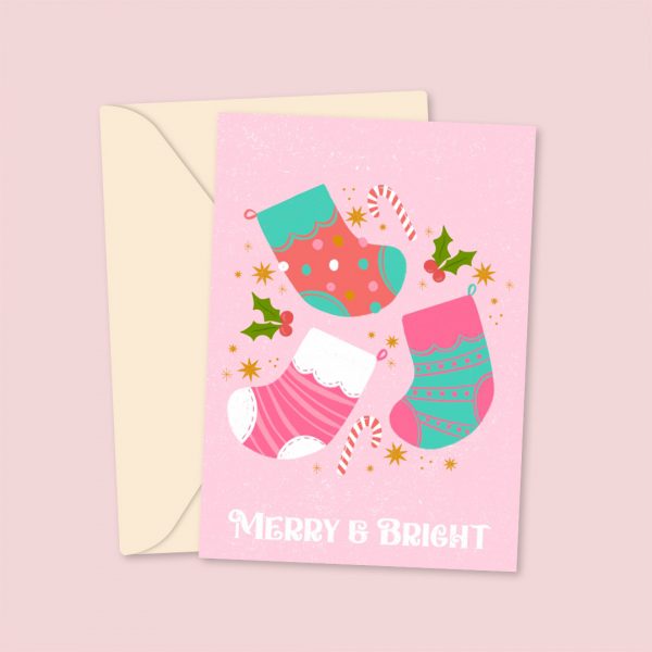 merry and bright stocking card