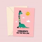 congrats on your new job dinosaur greeting card