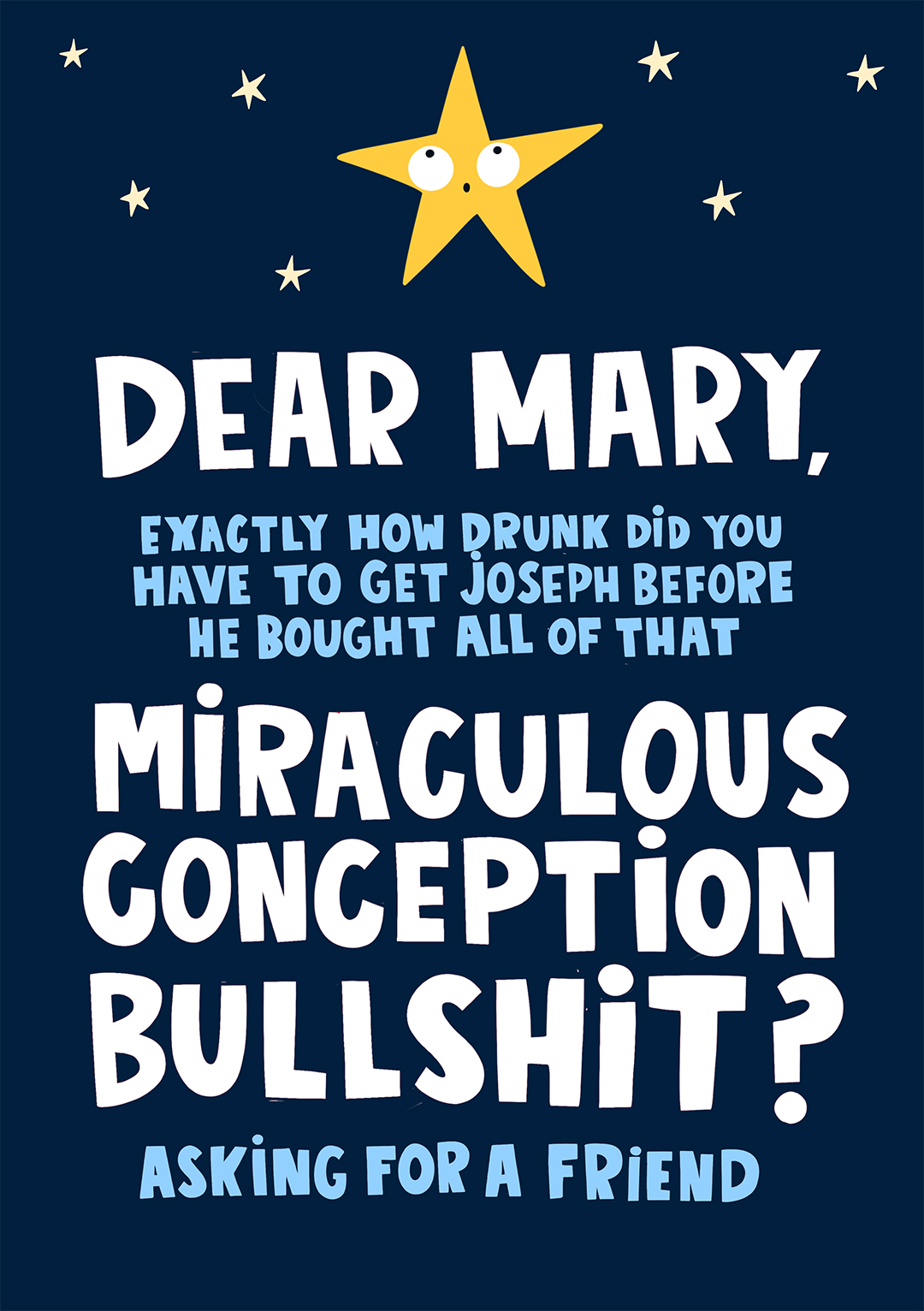 miraculous conception bullshit funny Christmas card