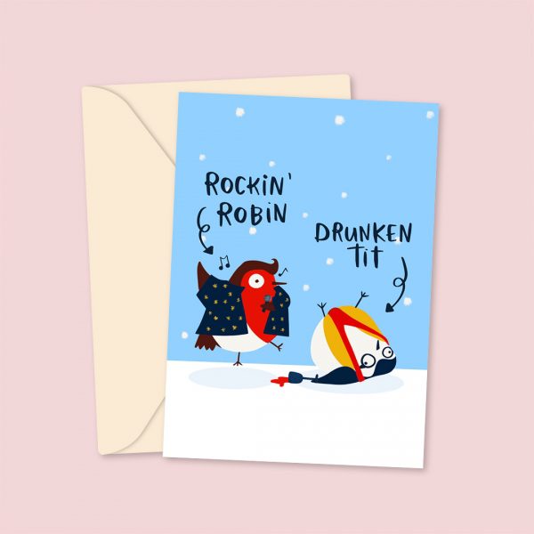 Rockin' Robin Drunken Tit Funny Christmas Card