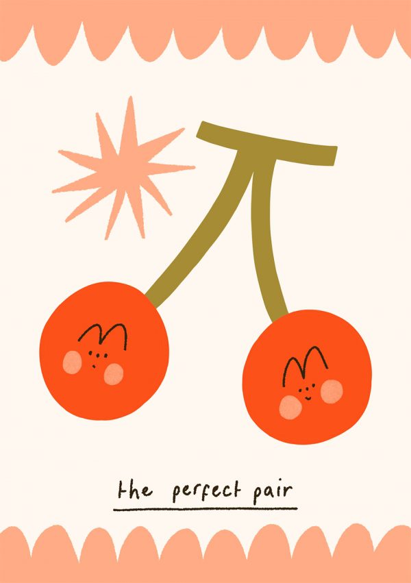 the perfect pair cherry greeting card