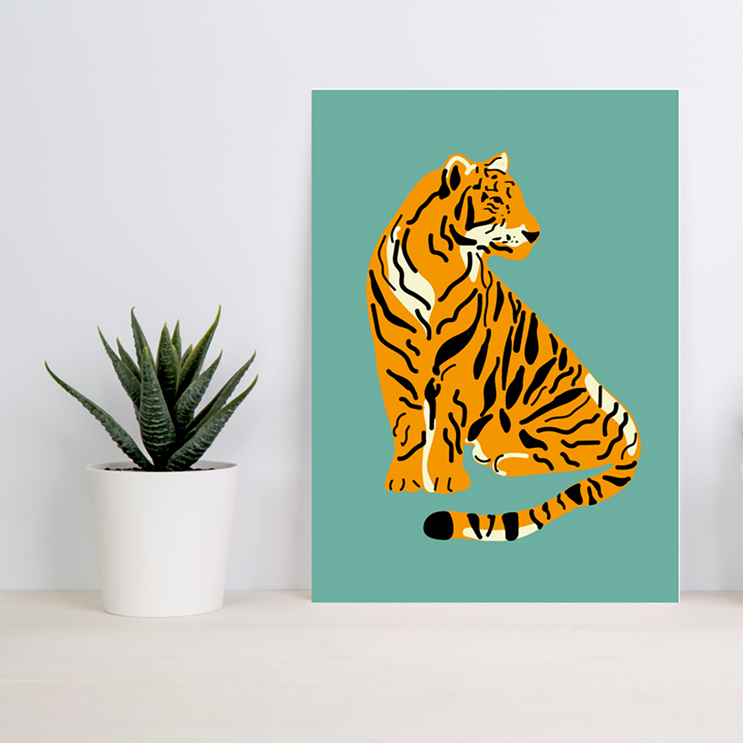tiger teal frame print