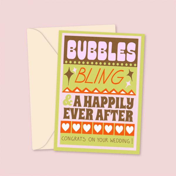 Congrats On Your Wedding Bubbles and Bling Greetings Card