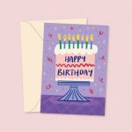 happy birthday purple cake card