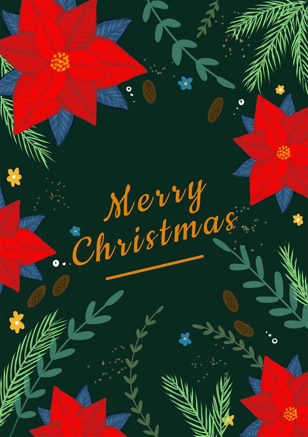 Merry Christmas Flower Greetings Card