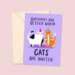 cat invited bday card