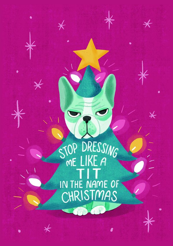 stop dressing me like a tit dog christmas card