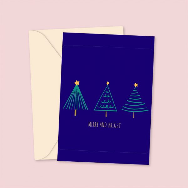 merry and bright blue christmas card