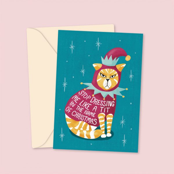 stop dressing me like a tit cat christmas card
