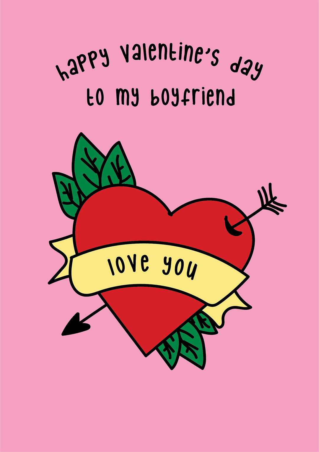 Happy Valentine's Day Card Boyfriend - Arrow Through Heart