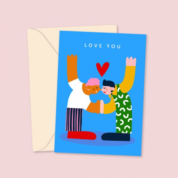 Love You Holding Hands Blue - Valentine's Day Card