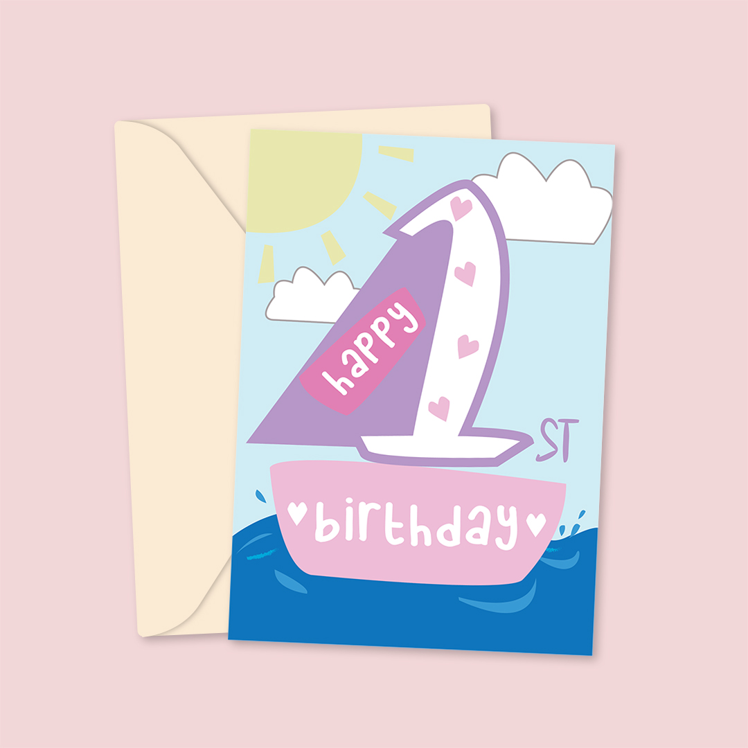 Happy 1st Birthday Cute Boat Card - PalPack