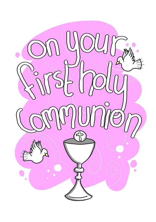 On Your First Holy Communion - Pink Greeting Card