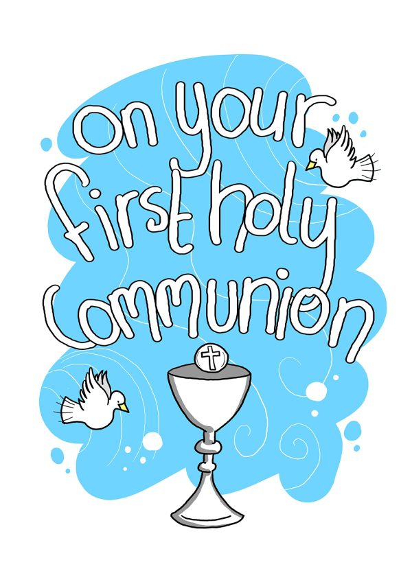 On Your First Holy Communion - Blue Greeting Card