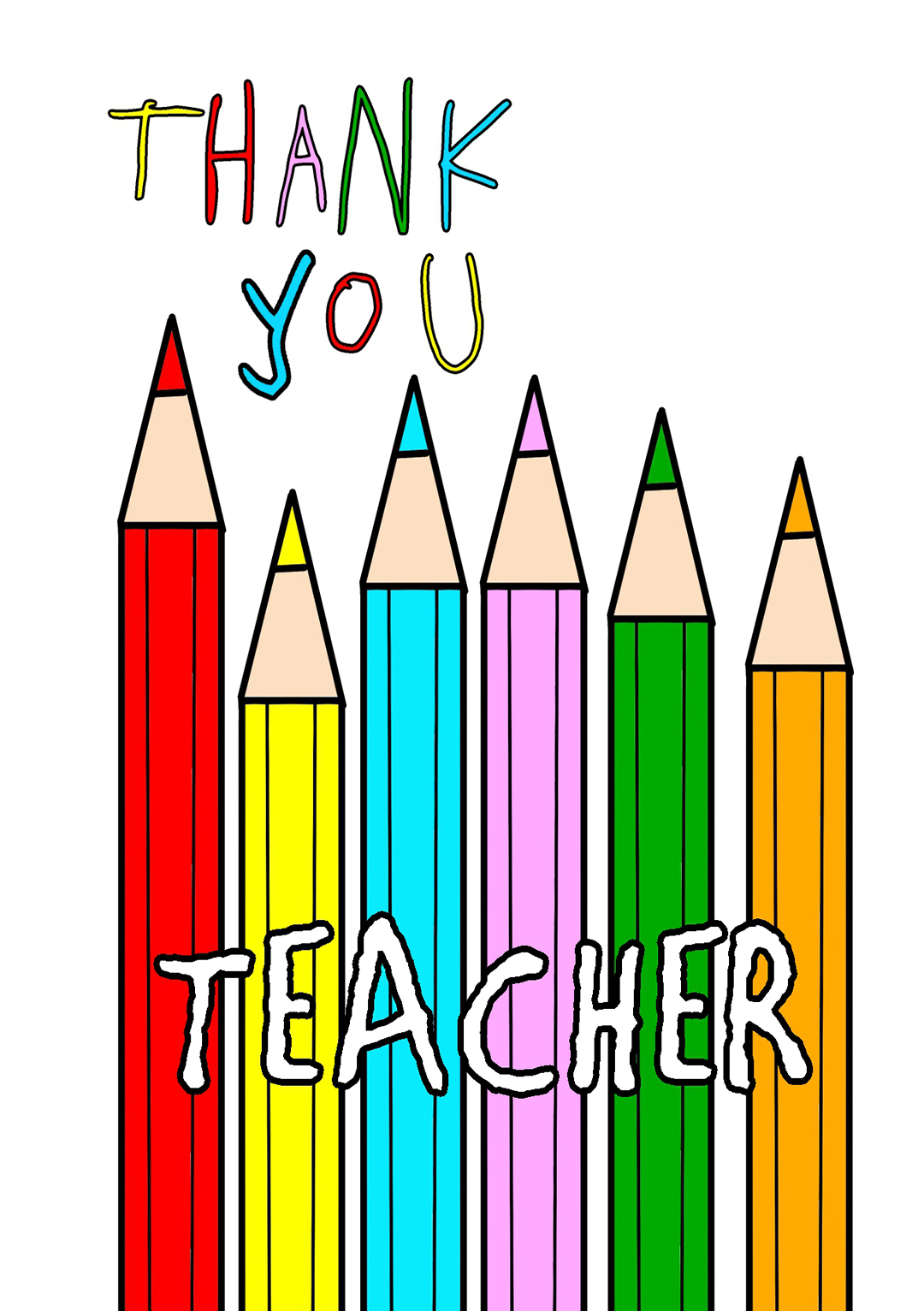 Thank You Teacher - Cute Pencil Greeting Card