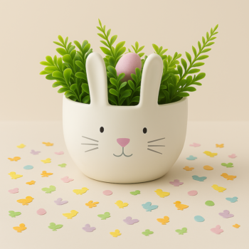 Easter Bunny Planter with Artificial Flowers