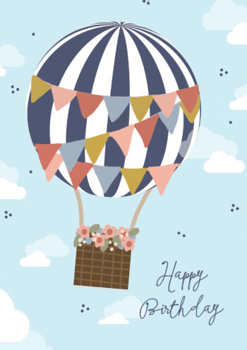 Happy Birthday - Cute Hot Air Balloon Greeting Card