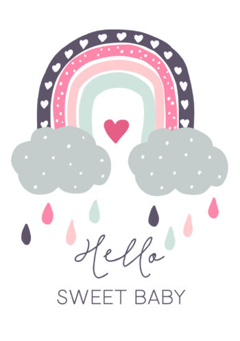 Hello Sweet Baby - Cute Rainbow Card