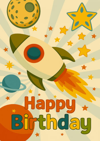 Space ship - Kids Birthday Card