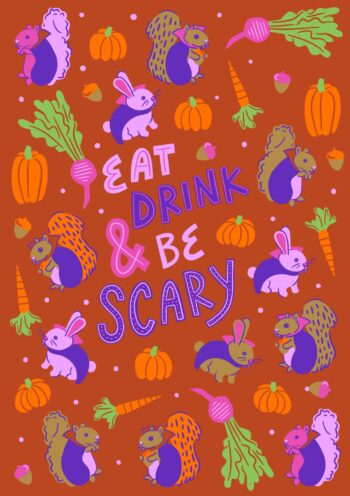 Eat, Drink & Be Scary - Cute Critter Halloween Card