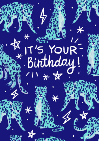 Funky Blue Leopard Birthday Card
