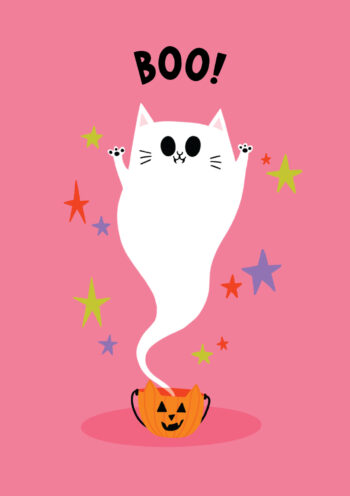 BOO! Cute Ghost Cat Card
