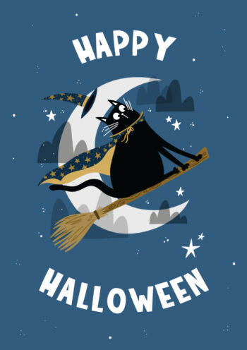 Cat on a Broomstick Halloween Card
