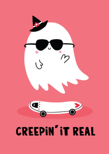 Creepin' It Real - Skateboarding Ghost Card
