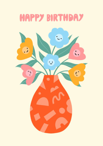 Cute Smiley Flowers Birthday Card