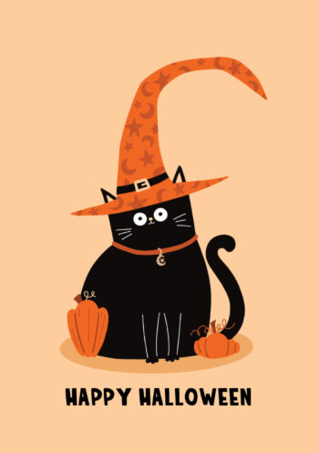 Cute Witchy Cat Halloween Card