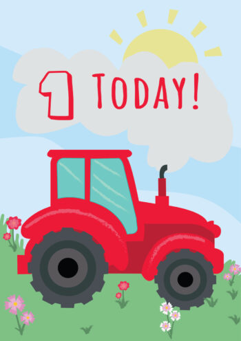 1 Today! Cute Tractor Birthday Card