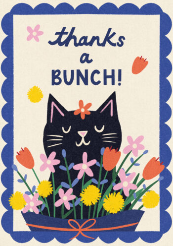 Cute Cat With Flowers Thank You Card