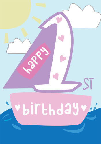 Happy 1st Birthday Cute Boat Card