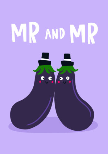 Mr And Mr Cute Eggplant Wedding Card